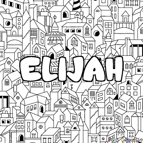 Coloriage prénom ELIJAH - d&eacute;cor Ville
