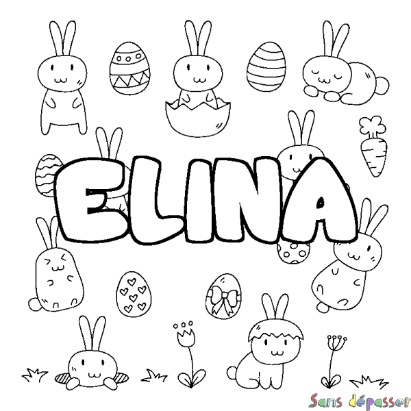 Coloriage pr&eacute;nom ELINA - d&eacute;cor Paques