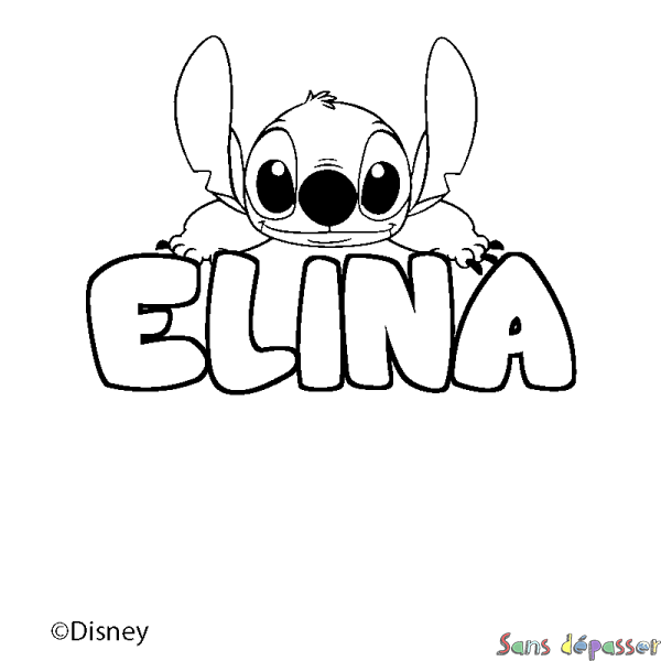 Coloriage pr&eacute;nom ELINA - d&eacute;cor Stitch