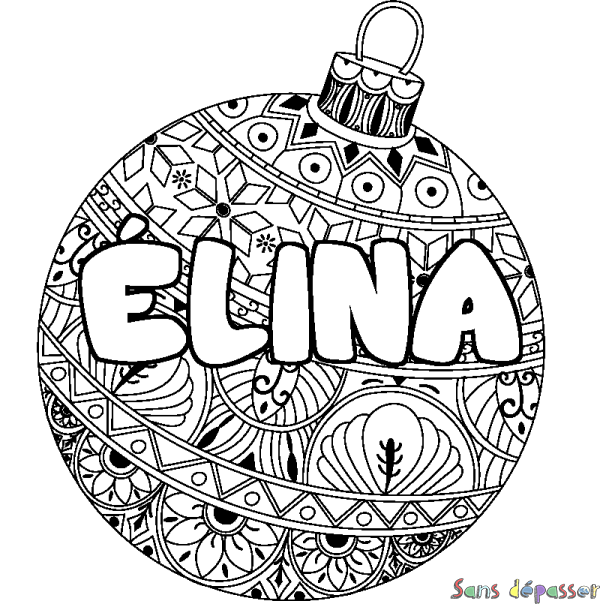 Coloriage pr&eacute;nom &Eacute;LINA - d&eacute;cor Boule de No&euml;l