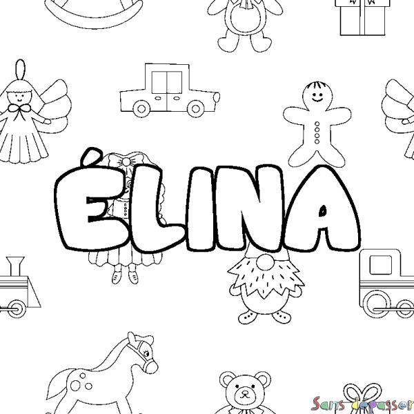 Coloriage pr&eacute;nom &Eacute;LINA - d&eacute;cor Jouets