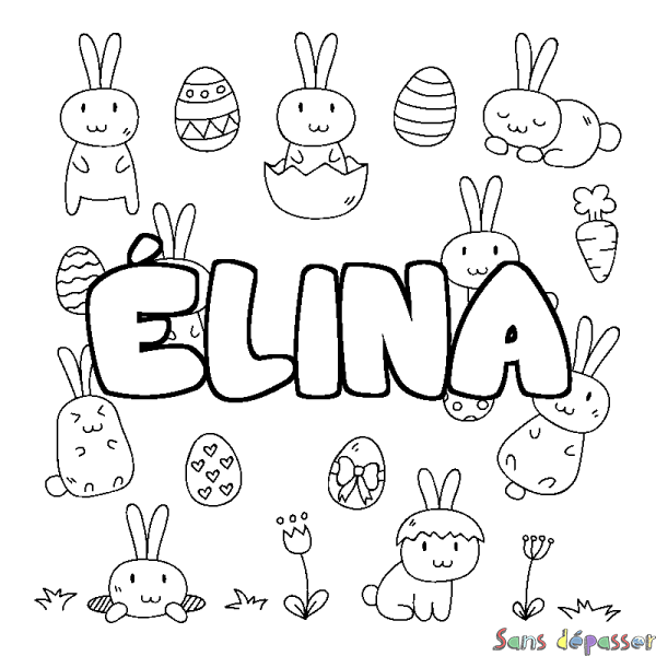Coloriage pr&eacute;nom &Eacute;LINA - d&eacute;cor Paques