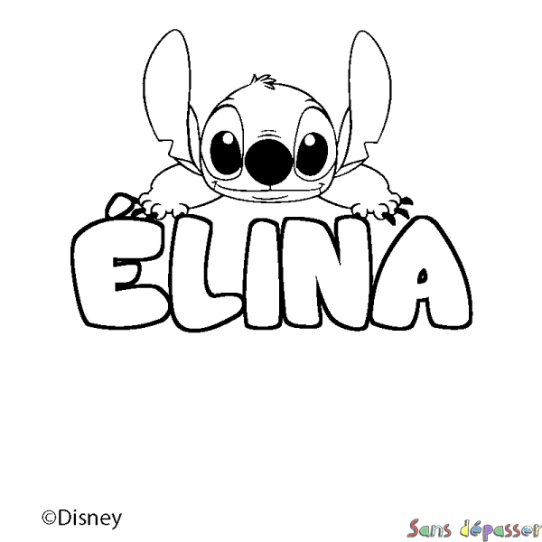 Coloriage pr&eacute;nom &Eacute;LINA - d&eacute;cor Stitch