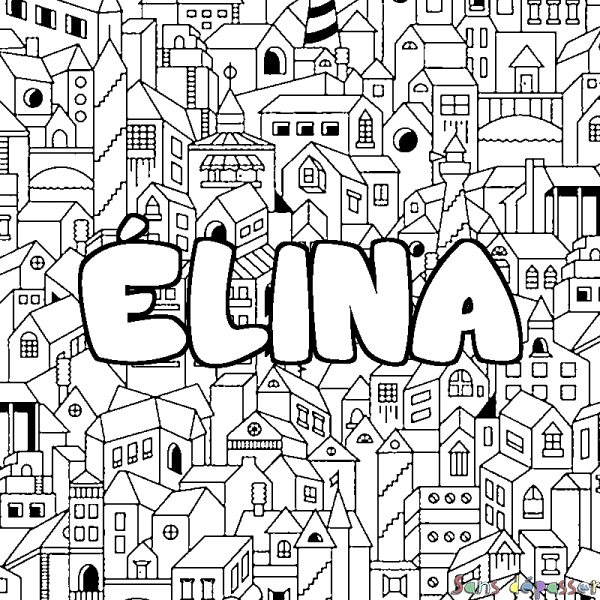 Coloriage pr&eacute;nom &Eacute;LINA - d&eacute;cor Ville