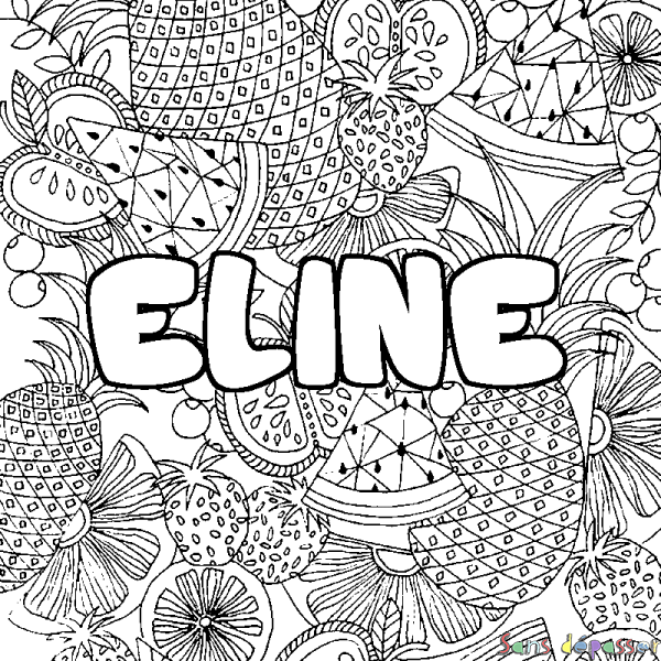 Coloriage pr&eacute;nom ELINE - d&eacute;cor Mandala fruits