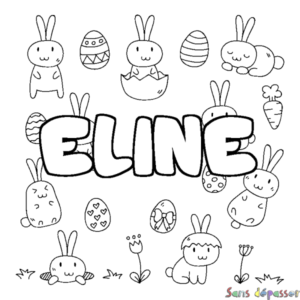 Coloriage pr&eacute;nom ELINE - d&eacute;cor Paques