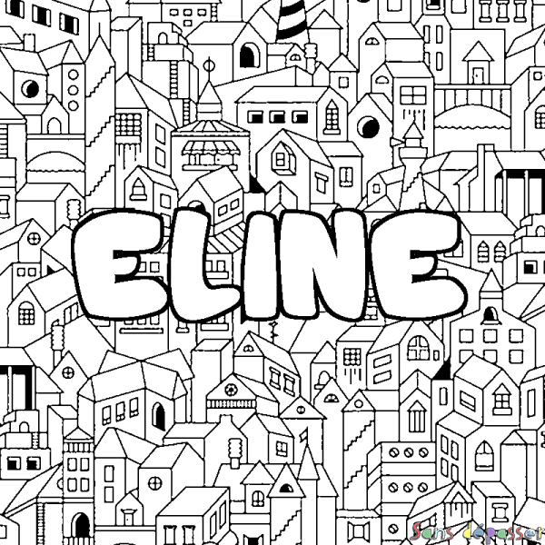 Coloriage prénom ELINE - d&eacute;cor Ville