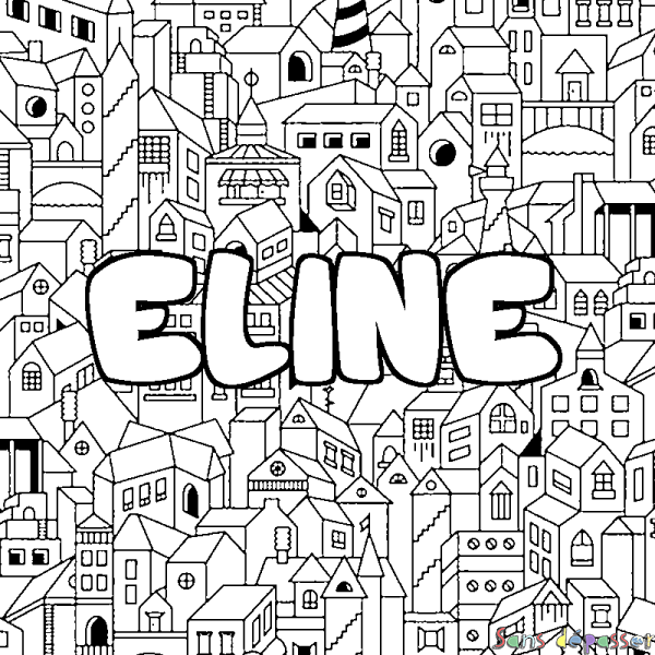 Coloriage pr&eacute;nom ELINE - d&eacute;cor Ville