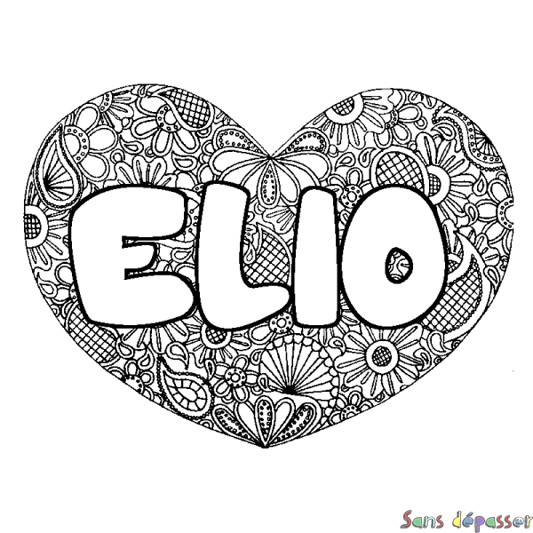 Coloriage pr&eacute;nom ELIO - d&eacute;cor Mandala coeur