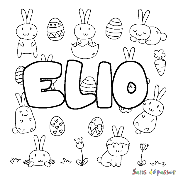 Coloriage pr&eacute;nom ELIO - d&eacute;cor Paques