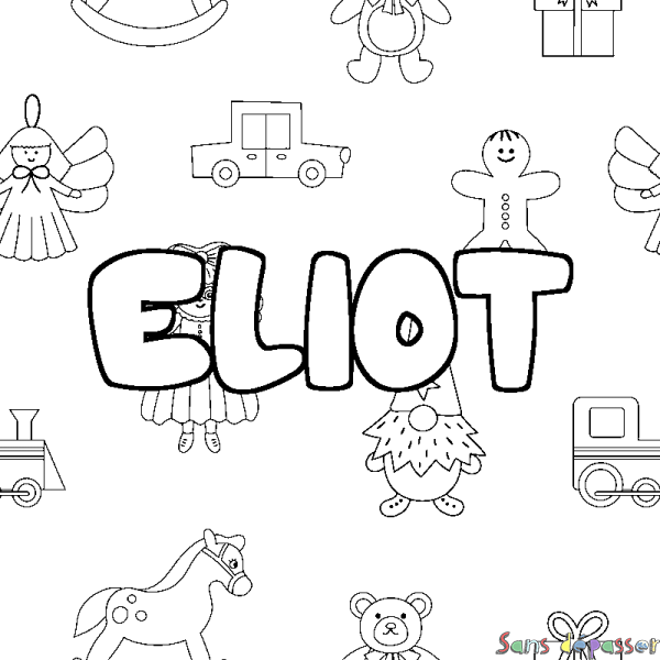 Coloriage pr&eacute;nom ELIOT - d&eacute;cor Jouets