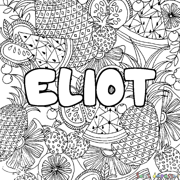 Coloriage pr&eacute;nom ELIOT - d&eacute;cor Mandala fruits