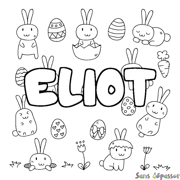 Coloriage pr&eacute;nom ELIOT - d&eacute;cor Paques