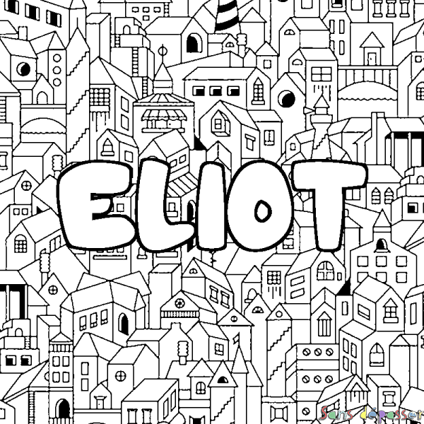 Coloriage prénom ELIOT - d&eacute;cor Ville
