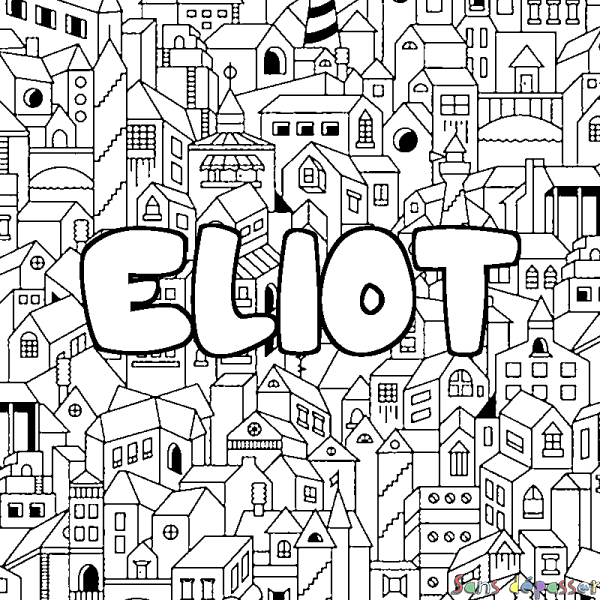 Coloriage pr&eacute;nom ELIOT - d&eacute;cor Ville