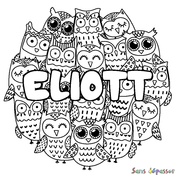 Coloriage prénom ELIOTT - d&eacute;cor Chouettes
