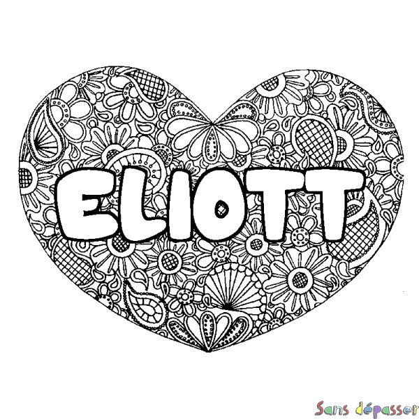 Coloriage prénom ELIOTT - d&eacute;cor Mandala coeur