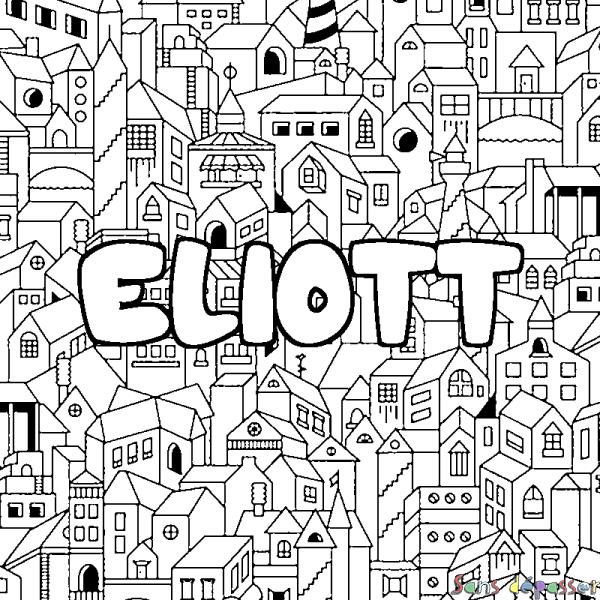 Coloriage prénom ELIOTT - d&eacute;cor Ville
