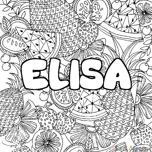 Coloriage prénom ELISA - d&eacute;cor Mandala fruits