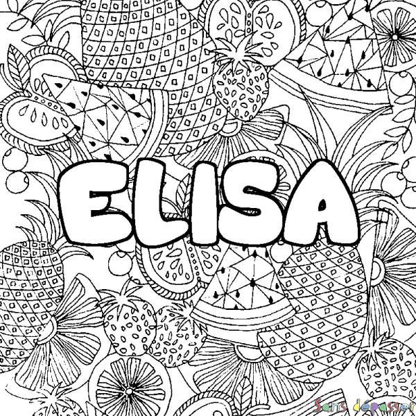 Coloriage pr&eacute;nom ELISA - d&eacute;cor Mandala fruits