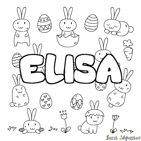 Coloriage pr&eacute;nom ELISA - d&eacute;cor Paques