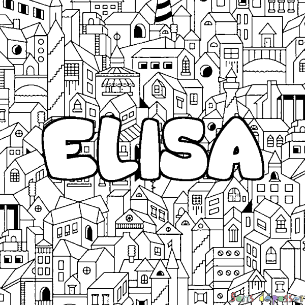 Coloriage prénom ELISA - d&eacute;cor Ville
