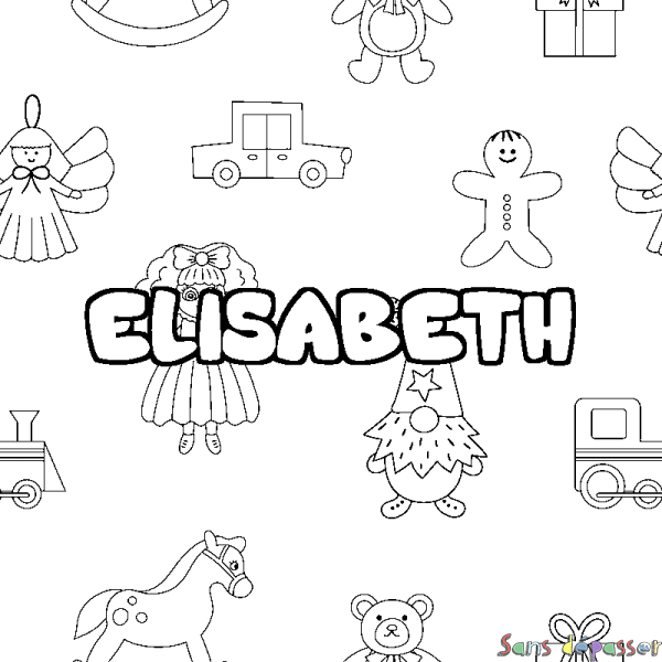 Coloriage pr&eacute;nom ELISABETH - d&eacute;cor Jouets