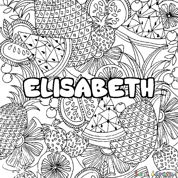 Coloriage prénom ELISABETH - d&eacute;cor Mandala fruits