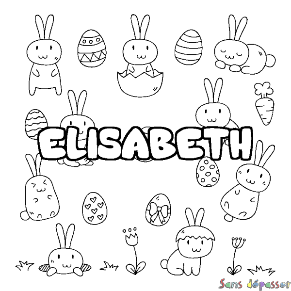 Coloriage pr&eacute;nom ELISABETH - d&eacute;cor Paques