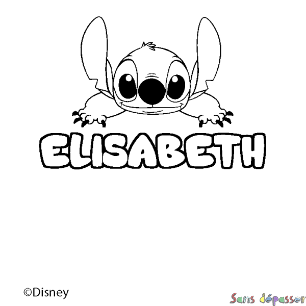 Coloriage pr&eacute;nom ELISABETH - d&eacute;cor Stitch