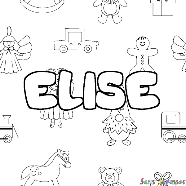 Coloriage pr&eacute;nom ELISE - d&eacute;cor Jouets