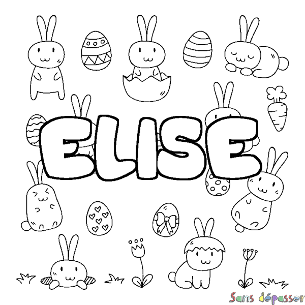 Coloriage pr&eacute;nom ELISE - d&eacute;cor Paques