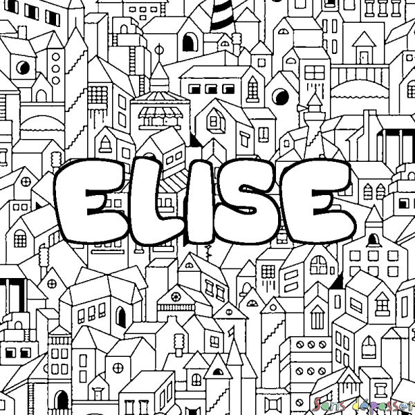 Coloriage prénom ELISE - d&eacute;cor Ville