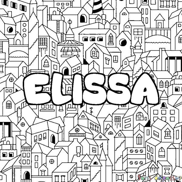 Coloriage prénom ELISSA - d&eacute;cor Ville