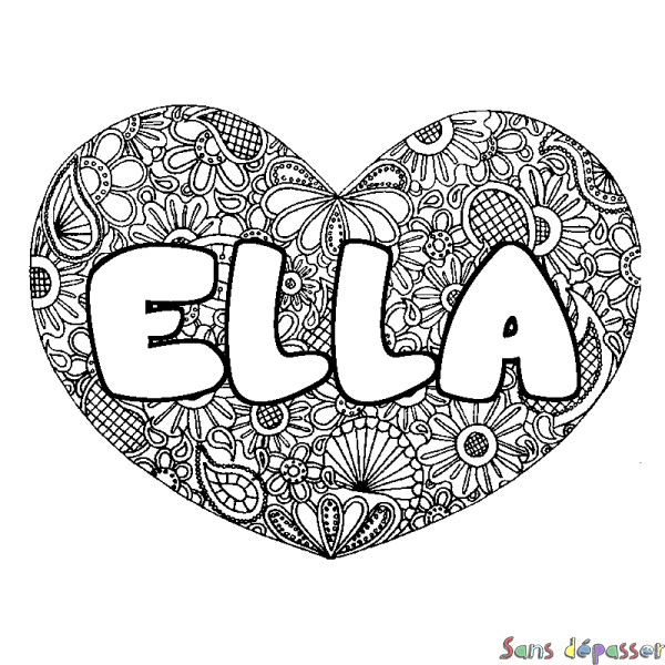 Coloriage prénom ELLA - d&eacute;cor Mandala coeur