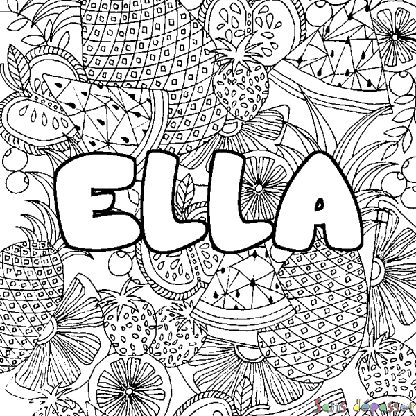 Coloriage prénom ELLA - d&eacute;cor Mandala fruits