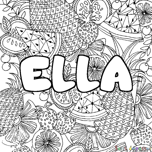 Coloriage pr&eacute;nom ELLA - d&eacute;cor Mandala fruits