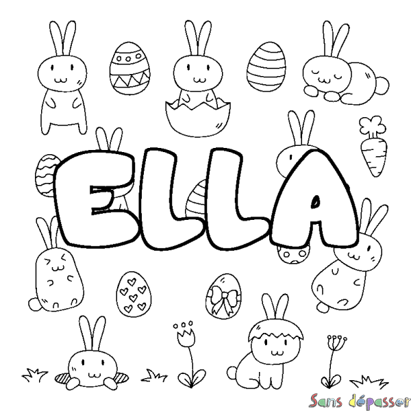Coloriage pr&eacute;nom ELLA - d&eacute;cor Paques