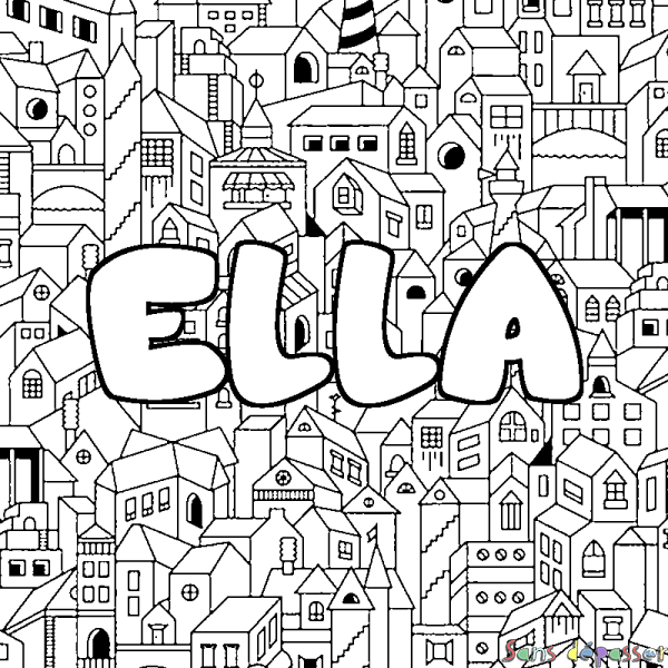 Coloriage prénom ELLA - d&eacute;cor Ville