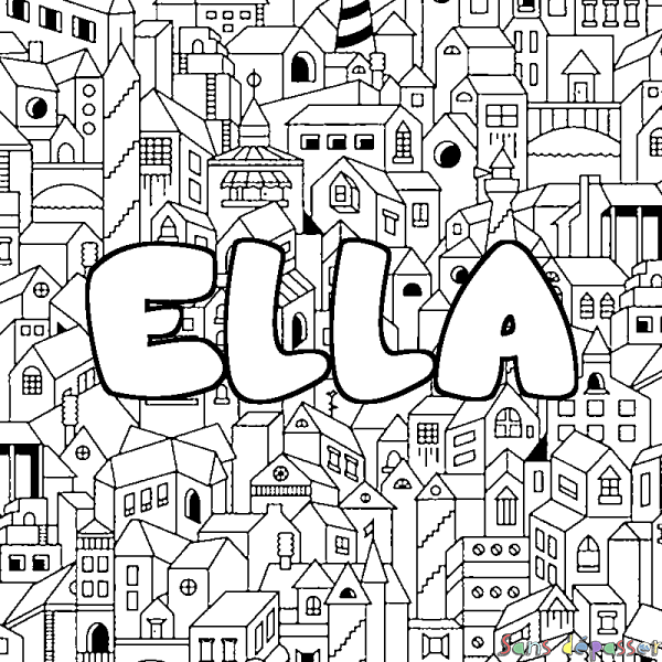 Coloriage pr&eacute;nom ELLA - d&eacute;cor Ville