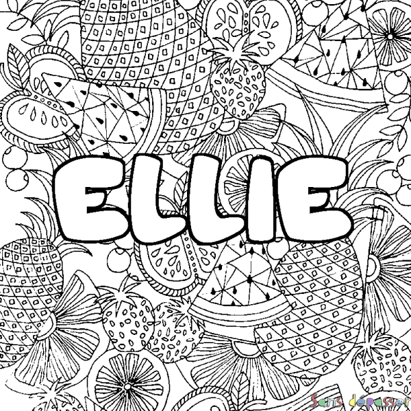 Coloriage prénom ELLIE - d&eacute;cor Mandala fruits