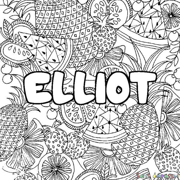 Coloriage prénom ELLIOT - d&eacute;cor Mandala fruits