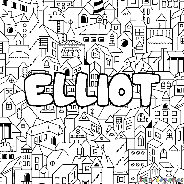 Coloriage prénom ELLIOT - d&eacute;cor Ville