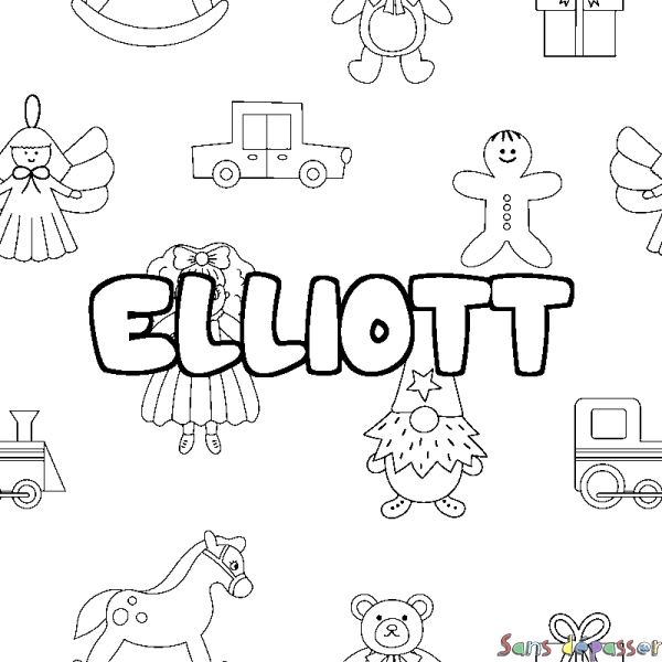 Coloriage pr&eacute;nom ELLIOTT - d&eacute;cor Jouets