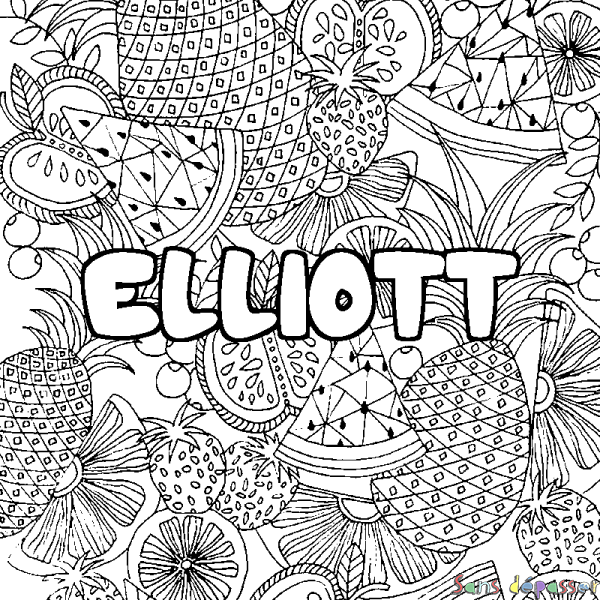 Coloriage prénom ELLIOTT - d&eacute;cor Mandala fruits