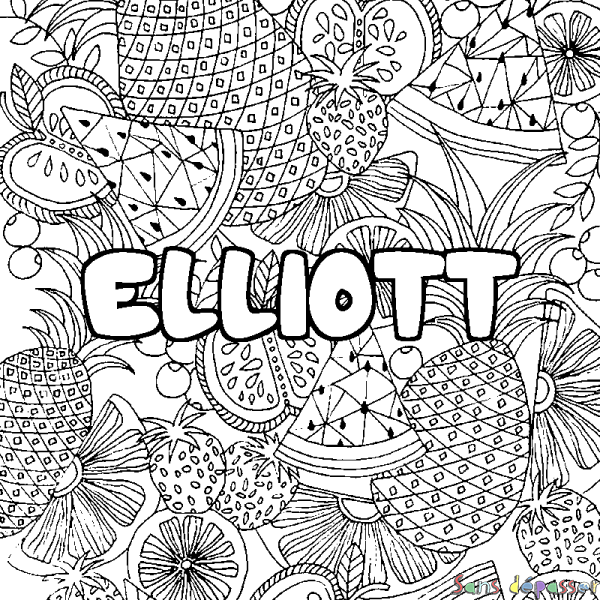 Coloriage pr&eacute;nom ELLIOTT - d&eacute;cor Mandala fruits