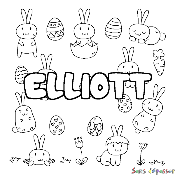 Coloriage pr&eacute;nom ELLIOTT - d&eacute;cor Paques