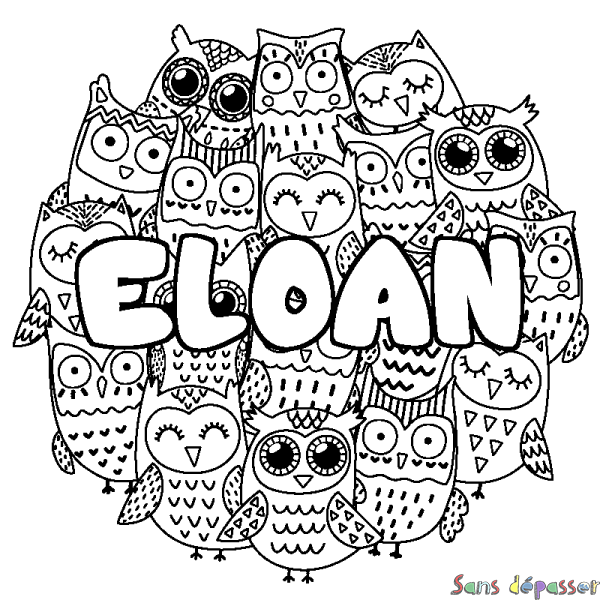 Coloriage prénom ELOAN - d&eacute;cor Chouettes