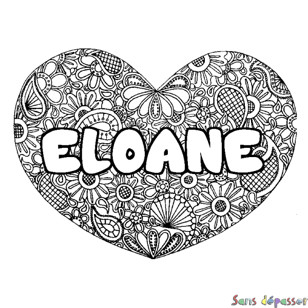 Coloriage prénom ELOANE - d&eacute;cor Mandala coeur