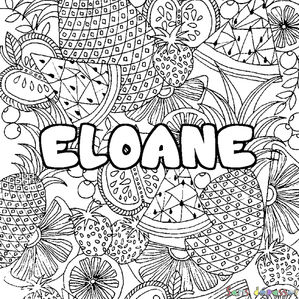 Coloriage pr&eacute;nom ELOANE - d&eacute;cor Mandala fruits